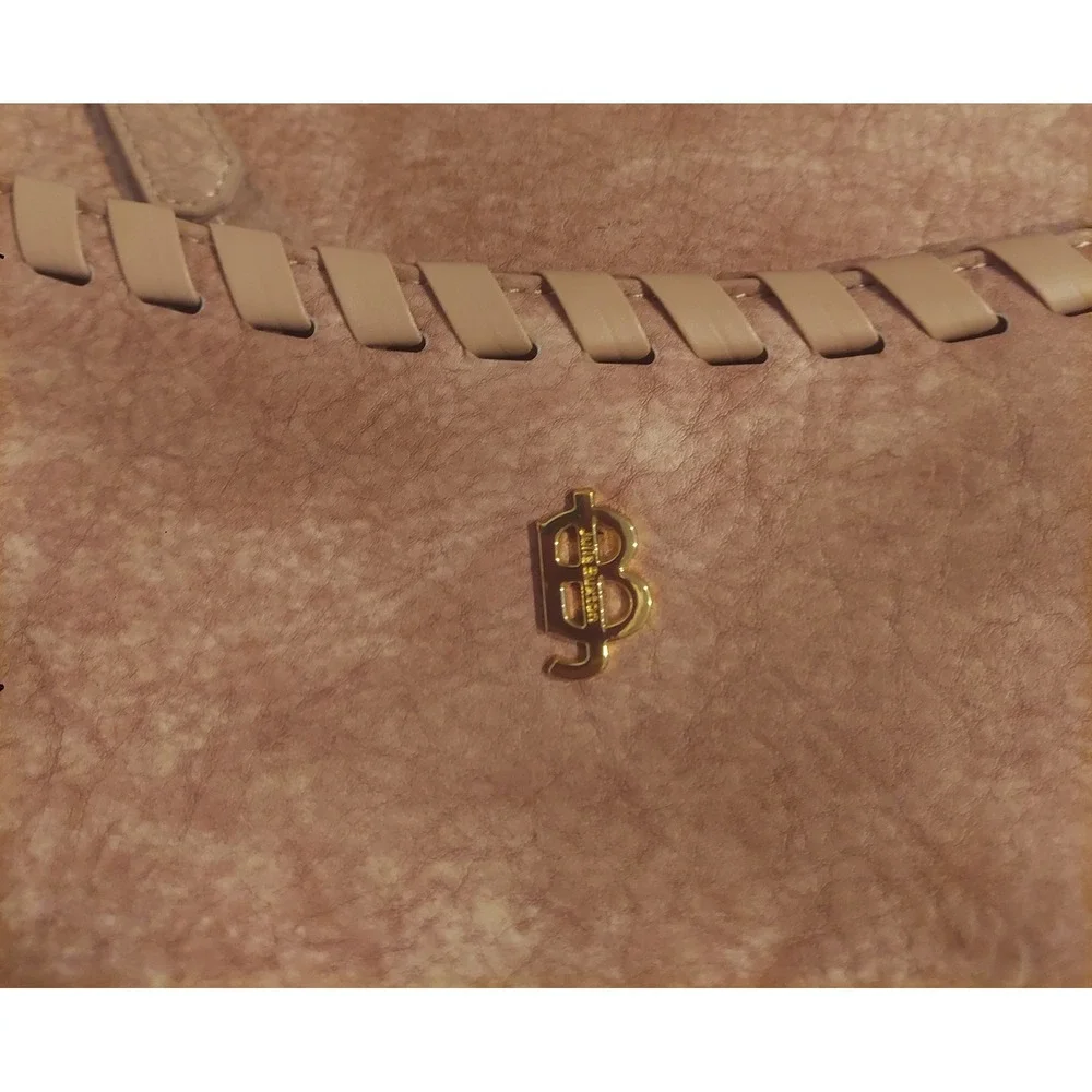 Julia Buxton Whip Stitch Distressed Vegan Leather Mauve Crossbody Shoulder Bag